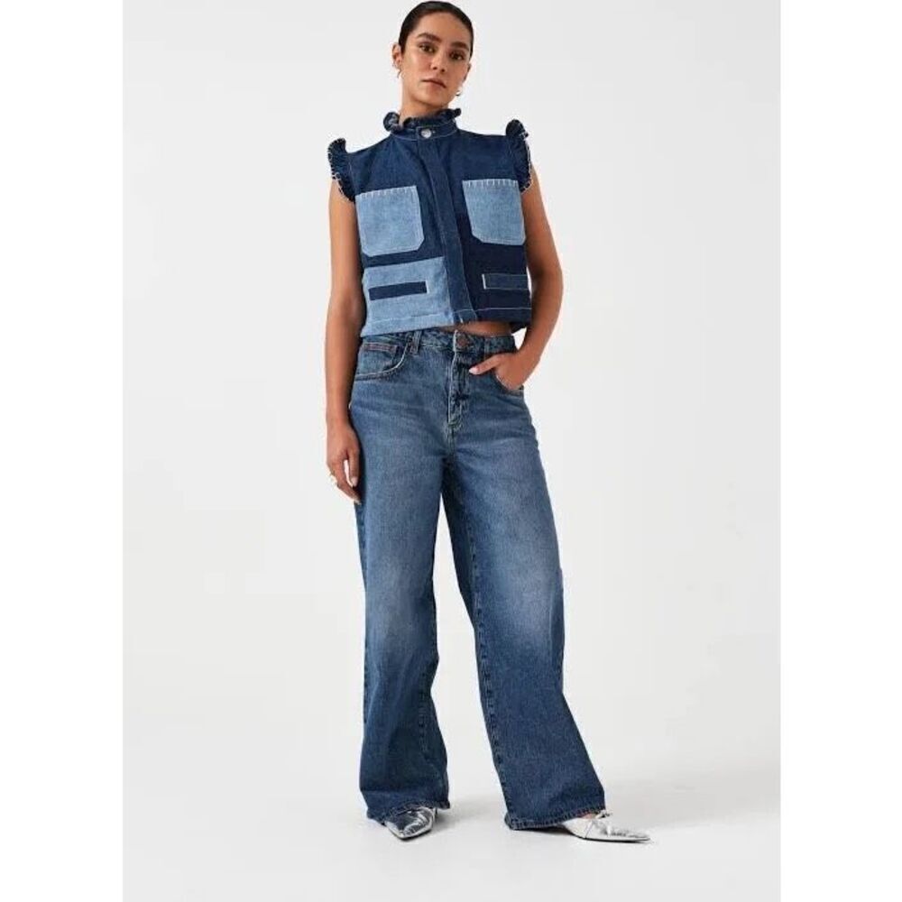 seventy + mochi Women’s Pablo Waistcoat Vest in Patched Blue Denim size 4 NWT - Picture 3 of 8